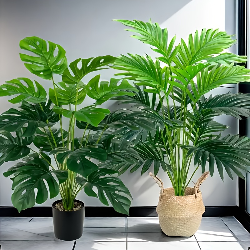 Monstera Adansonii - 2 ชิ้นสีเขียว 24 ใบพืชปาล์มประดิษฐ์และพืชพลาสติก Monstera เหมาะสําหรับห้องนอนห้องนั่งเล่นตกแต่งกลางแจ้ง