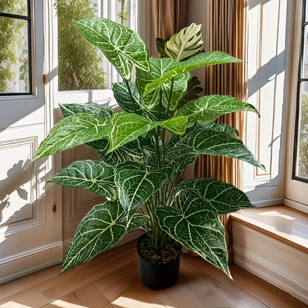 Monstera Adansonii - ใบไม้เทียมสีเขียว 1 ชิ้น 24 ใบ ใบมอนสเตอร่า